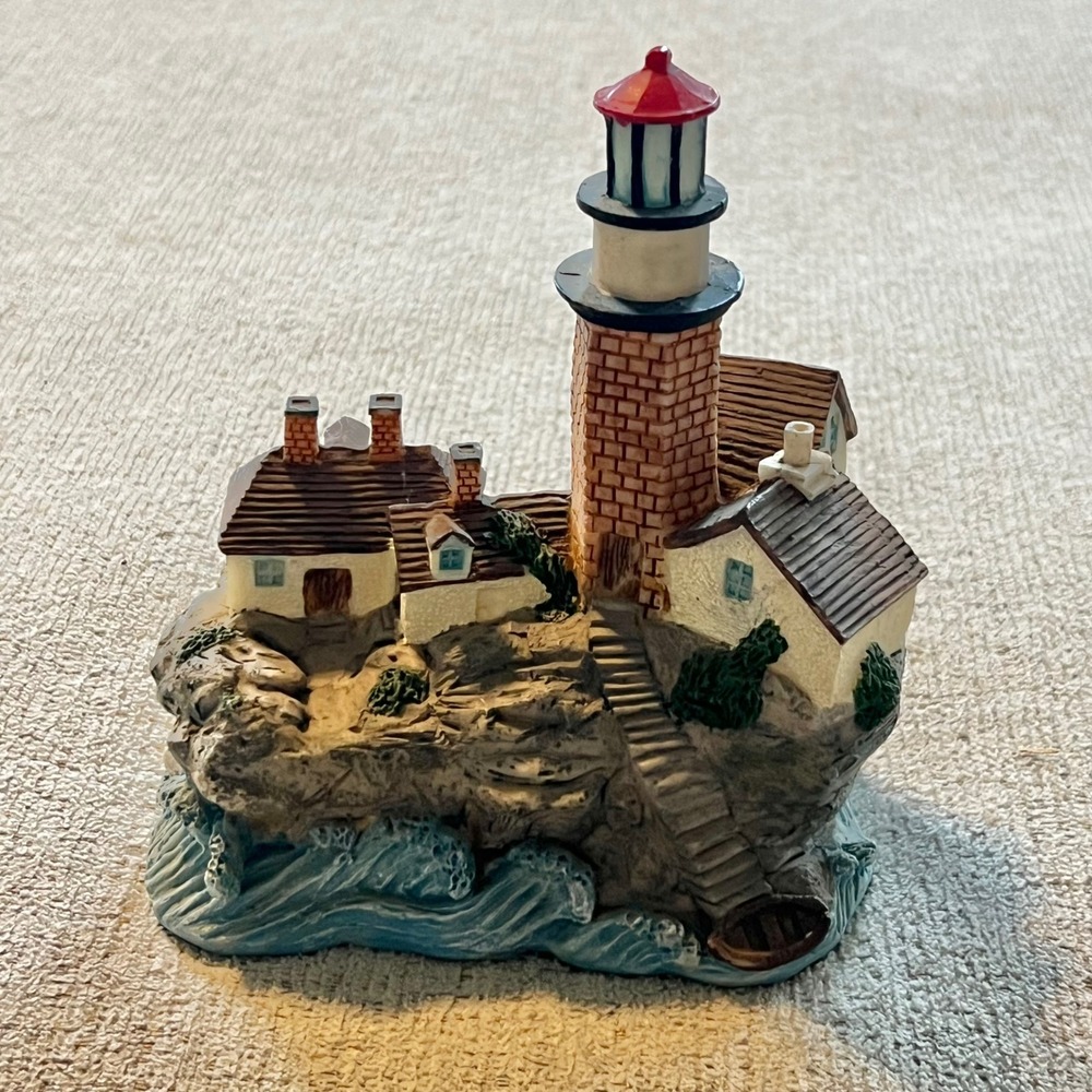 Vintage Nautical Lighthouse Figurine Coastal Rock Cliff Scene Resin Decor